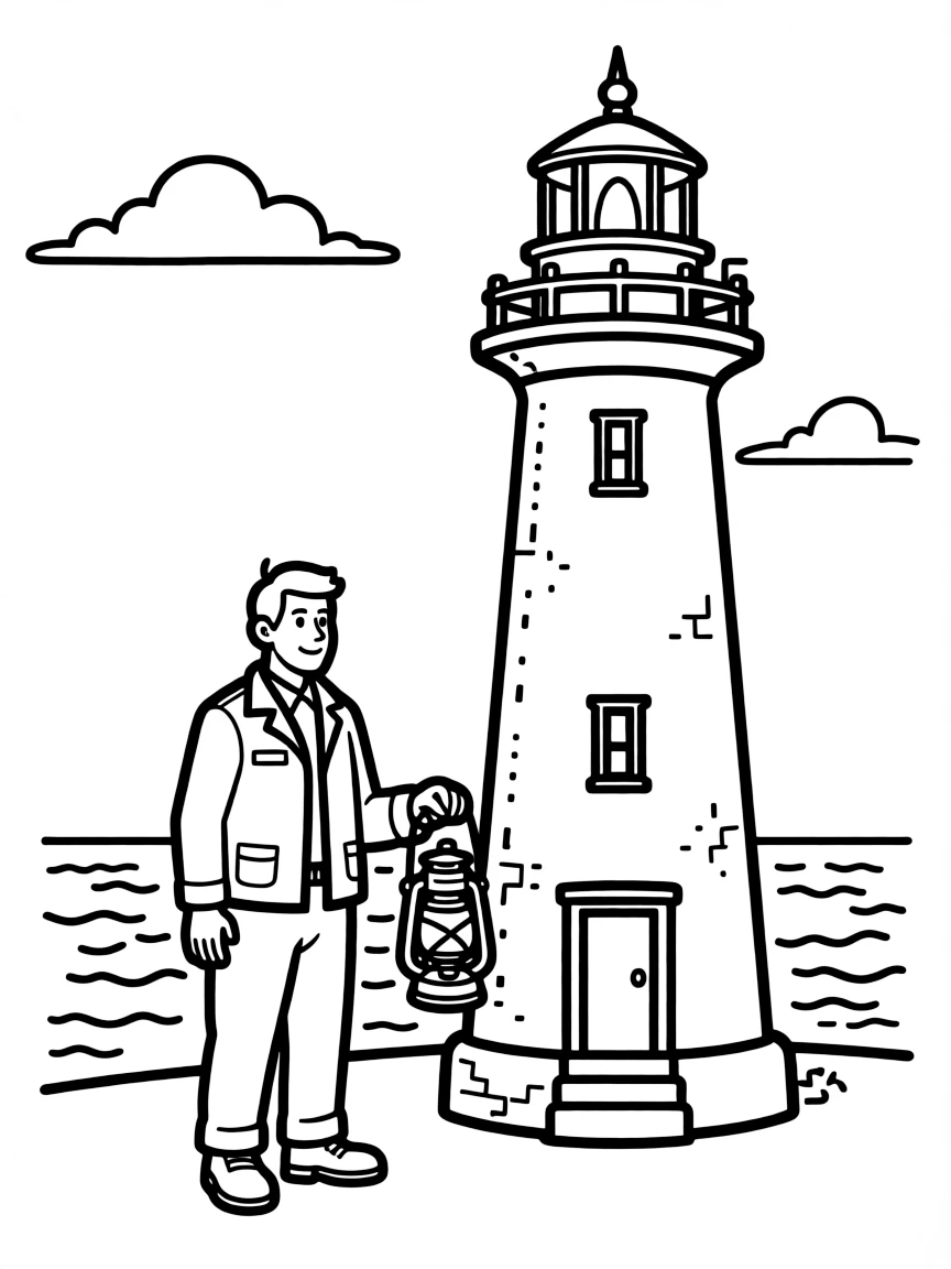 (Maine) A lighthouse keeper with a lantern