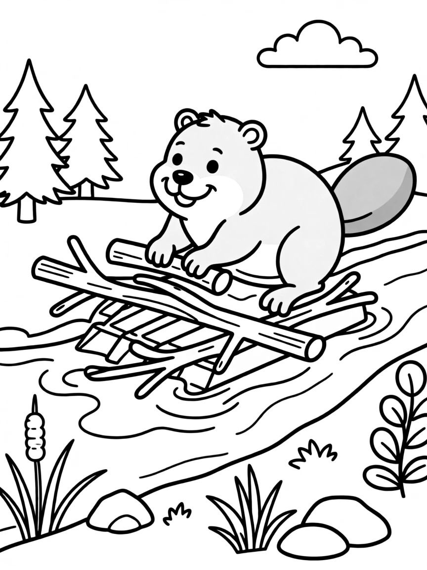 (Maine) A beaver building a dam