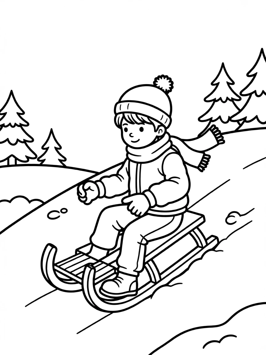 (Maine) A child sledding down a hill