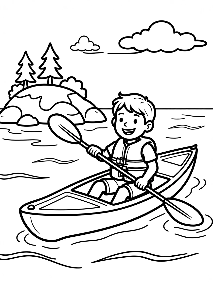 (Maine) A sea kayak paddling by an island