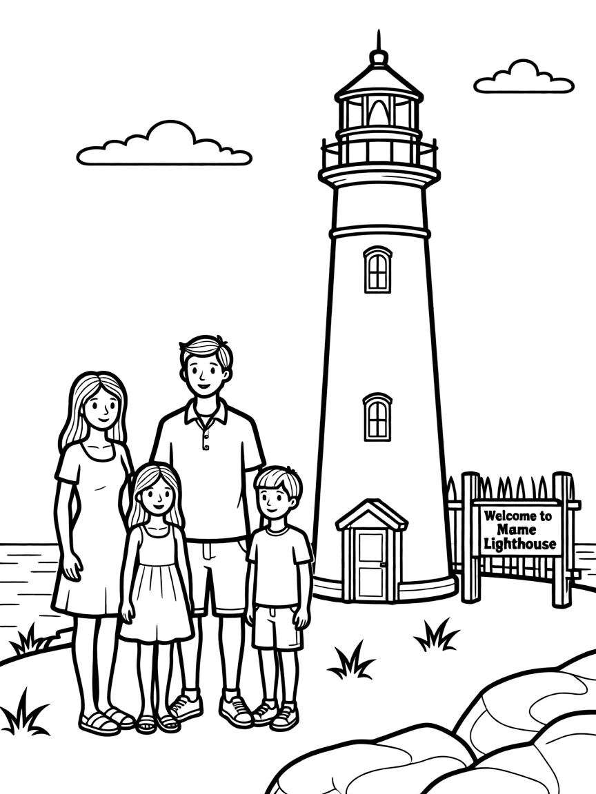 (Maine) A family visiting a lighthouse