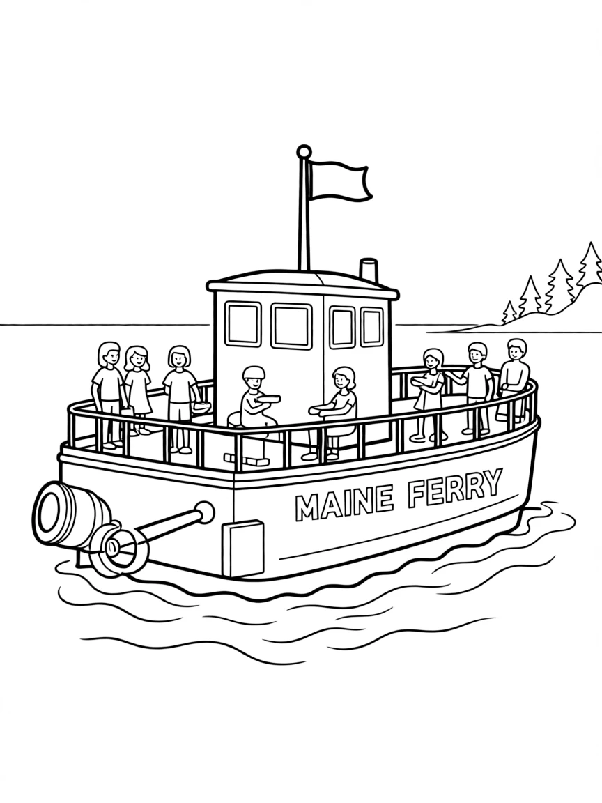(Maine) A ferry boat taking passengers