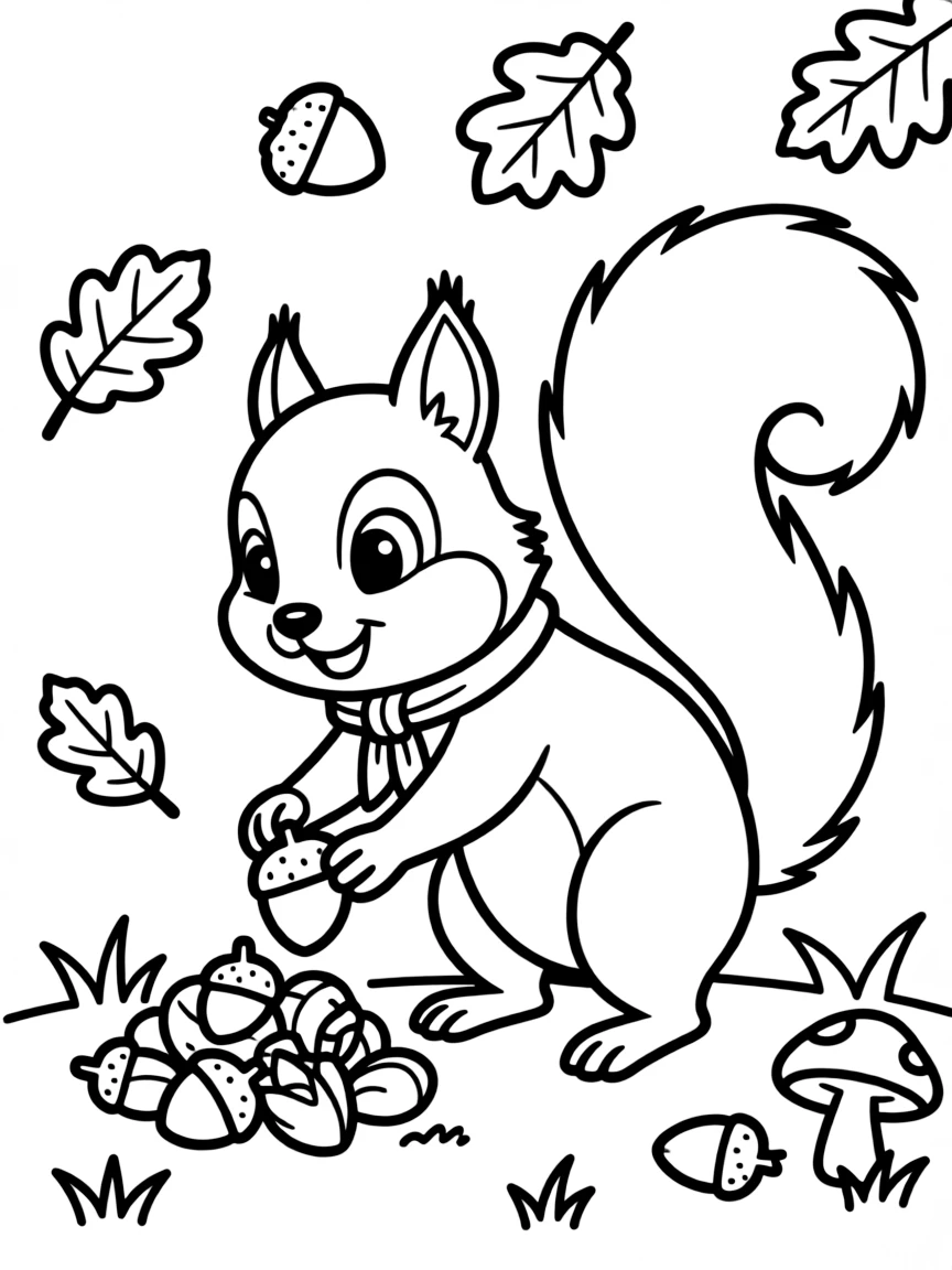 (Maine) A squirrel collecting acorns