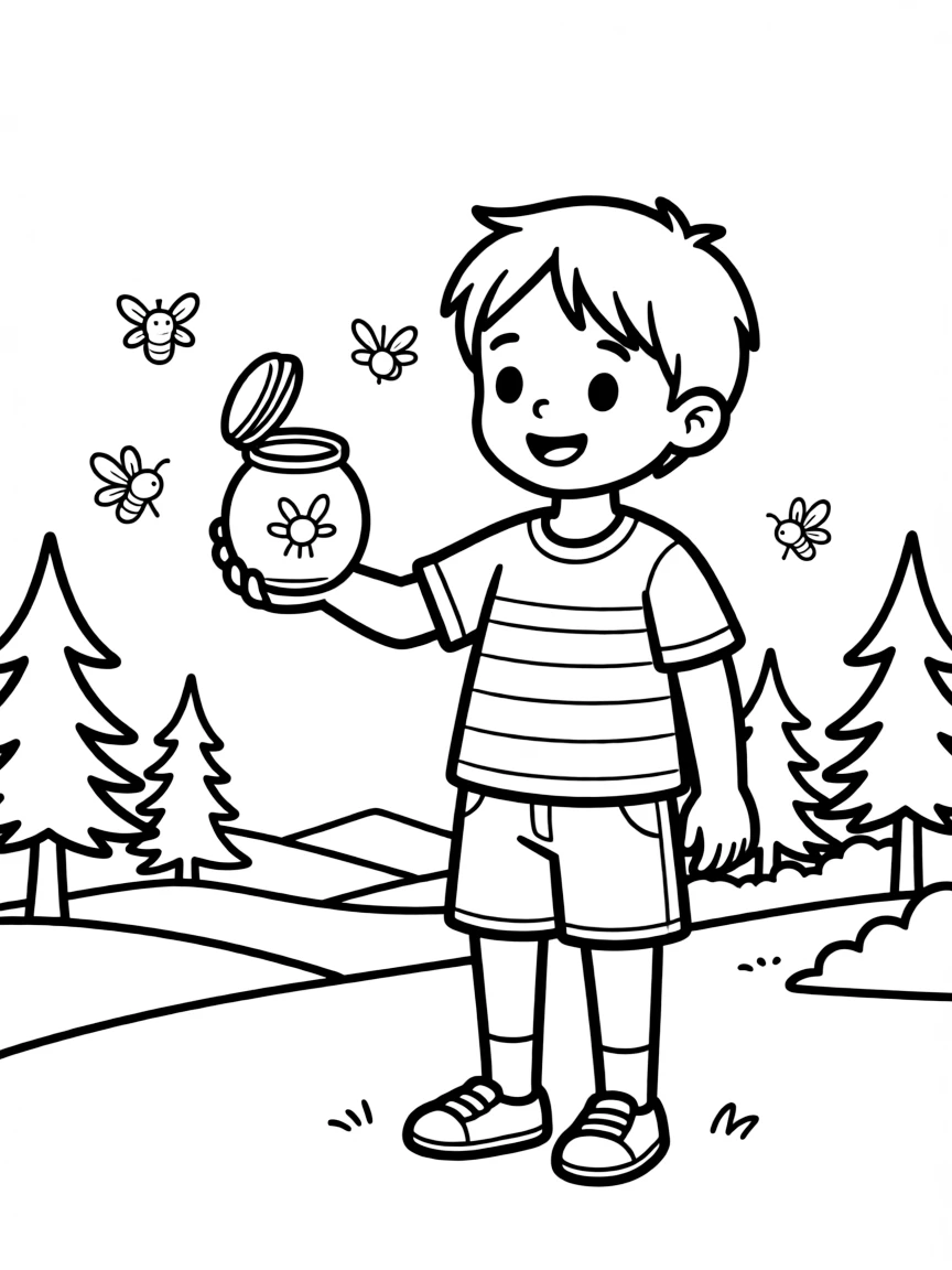 (Maine) A child catching fireflies in a jar