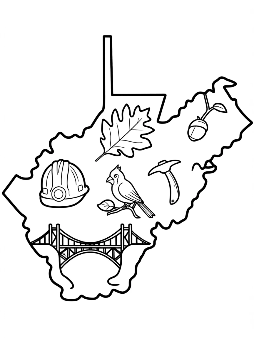 (West Virginia) West Virginia state outline with major symbols inside