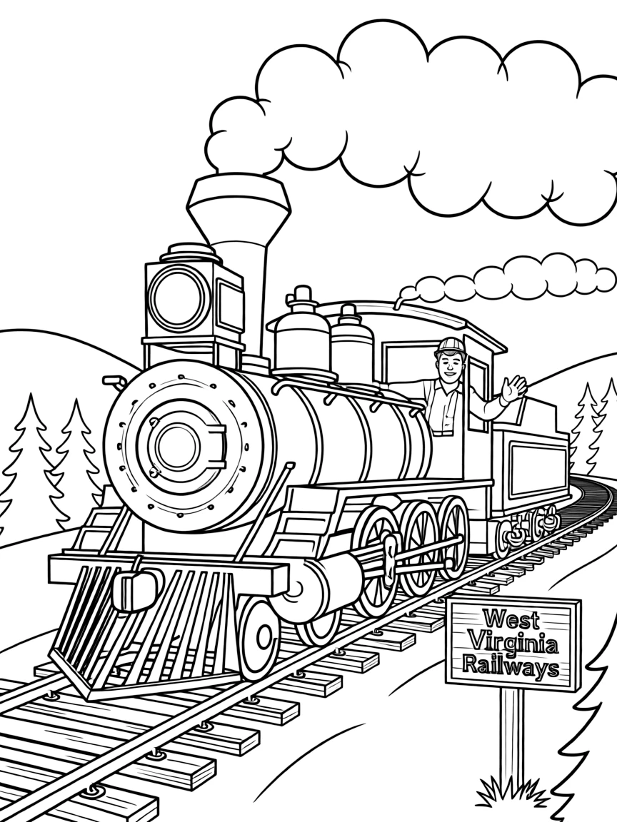 (West Virginia) A steam train on old railroad tracks