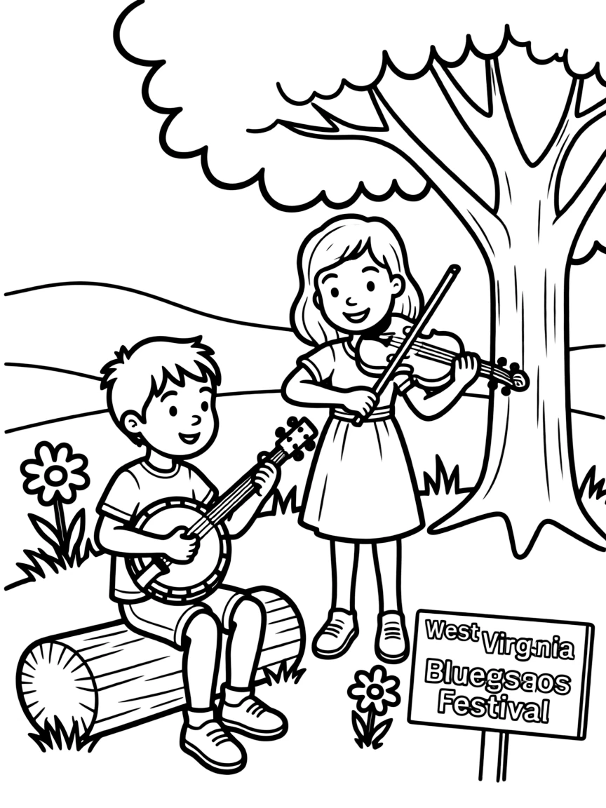 (West Virginia) Kids playing bluegrass music with banjo and fiddle