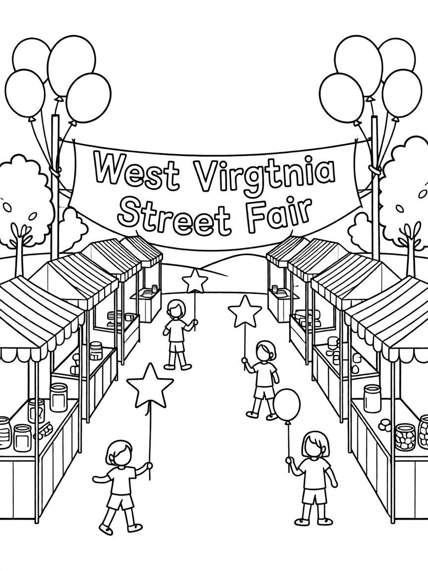 (West Virginia) A small-town street fair with balloons and booths
