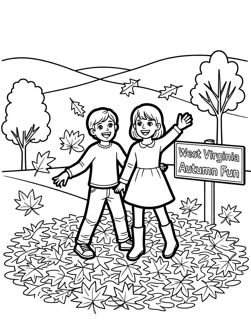 (West Virginia) Children playing in autumn leaves