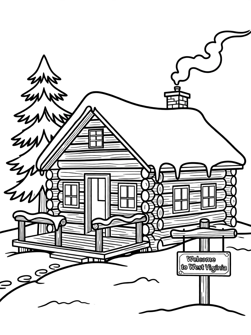 (West Virginia) A snow-covered log cabin in winter