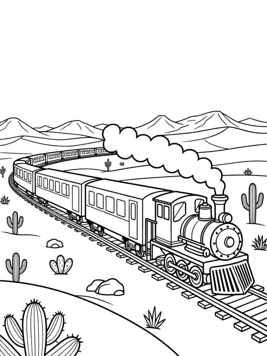 (Nevada) A train going through the Nevada desert
