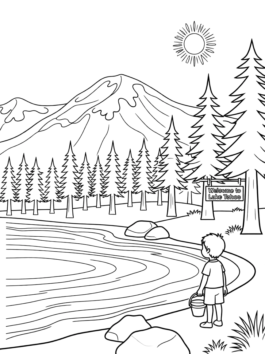 (Nevada) Lake Tahoe with mountains and trees