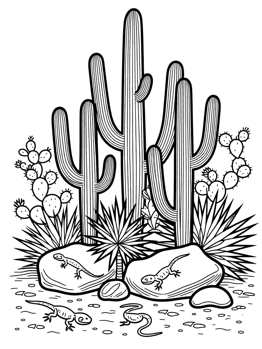 (Nevada) A cactus garden with lizards and rocks