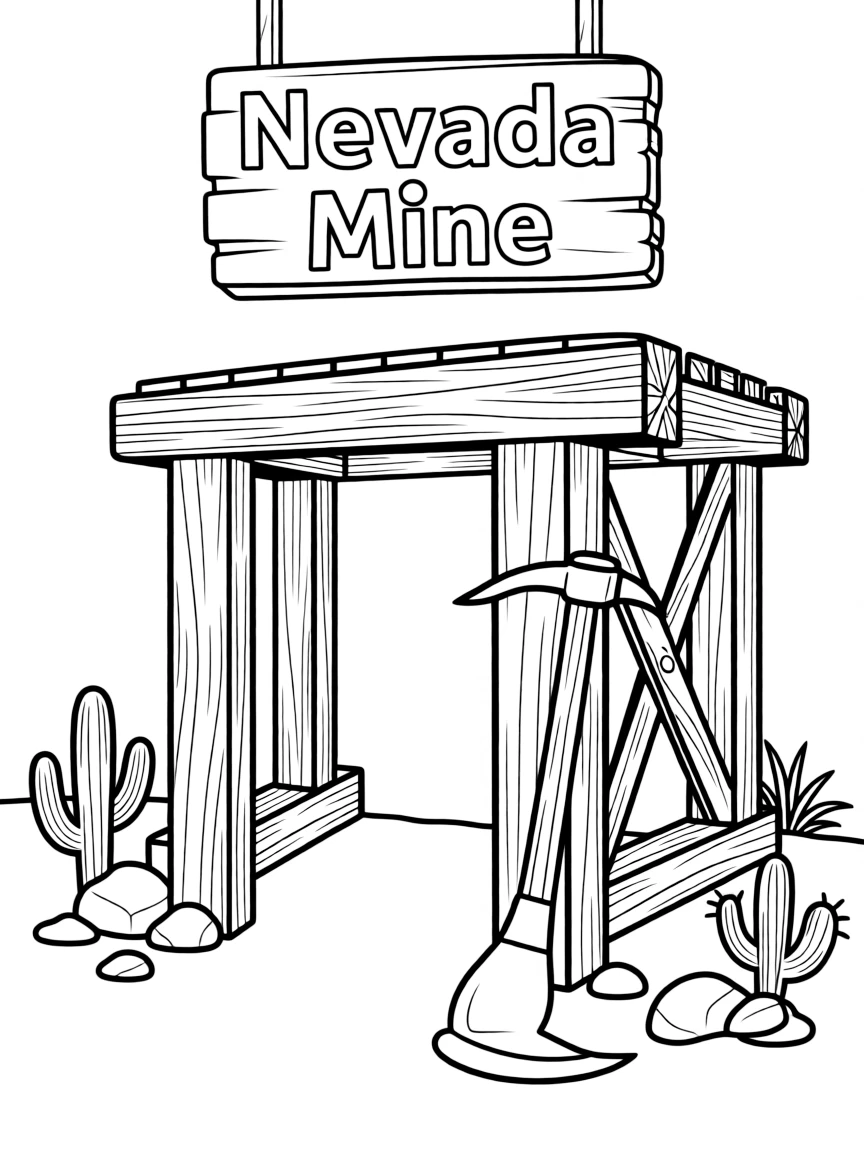 (Nevada) A mine shaft entrance with a pickaxe