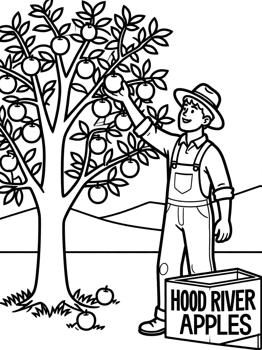 (Oregon) Farmer picking apples in Hood River