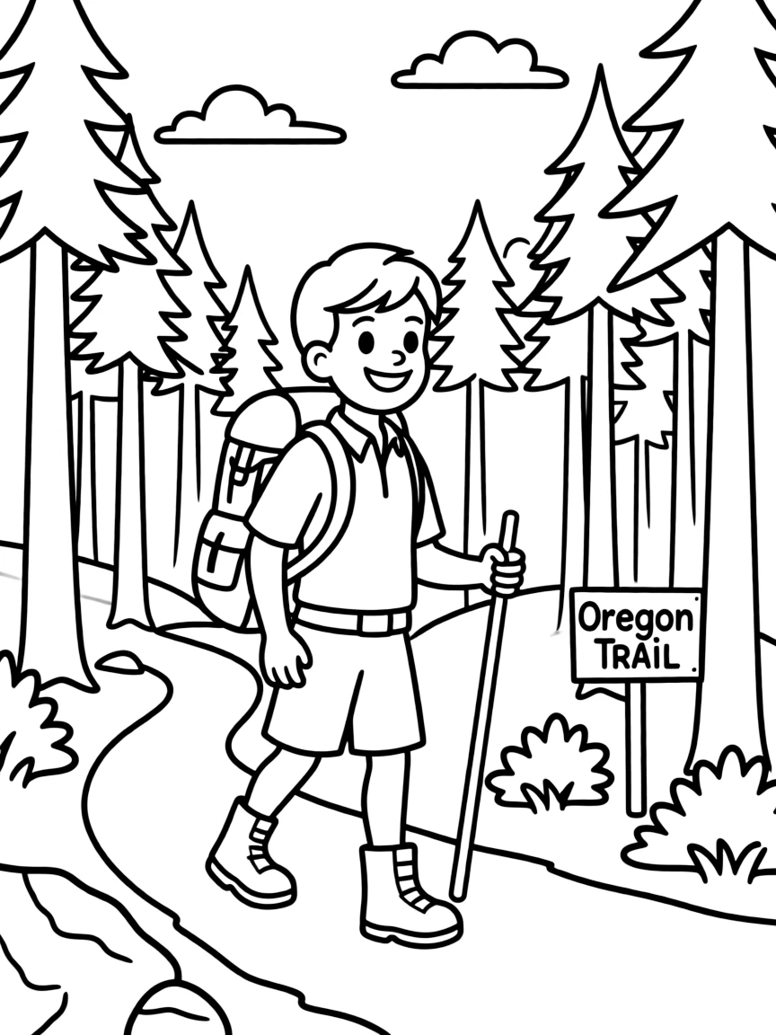 (Oregon) Hiker with backpack on Oregon trail