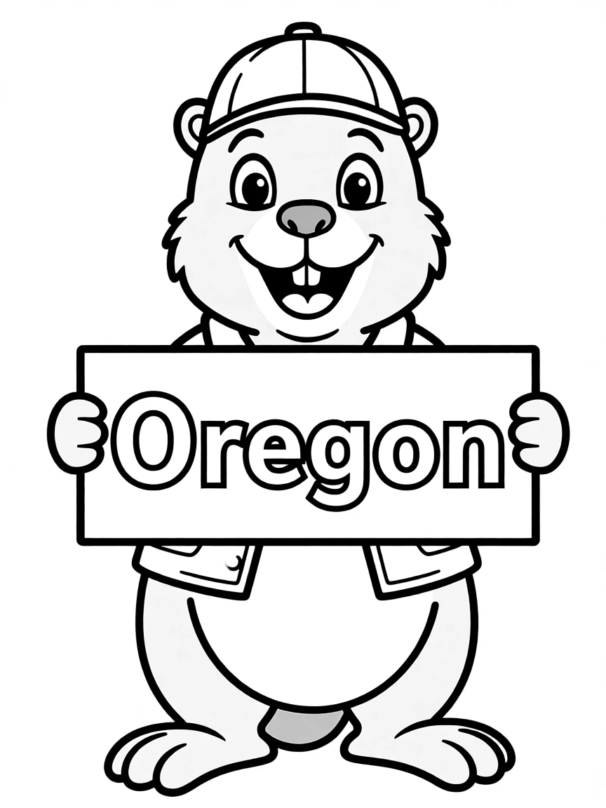 (Oregon) Beaver holding the Oregon state sign
