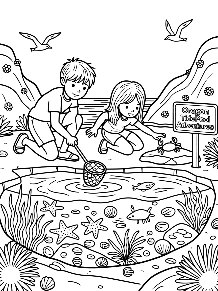 (Oregon) Children exploring a tide pool