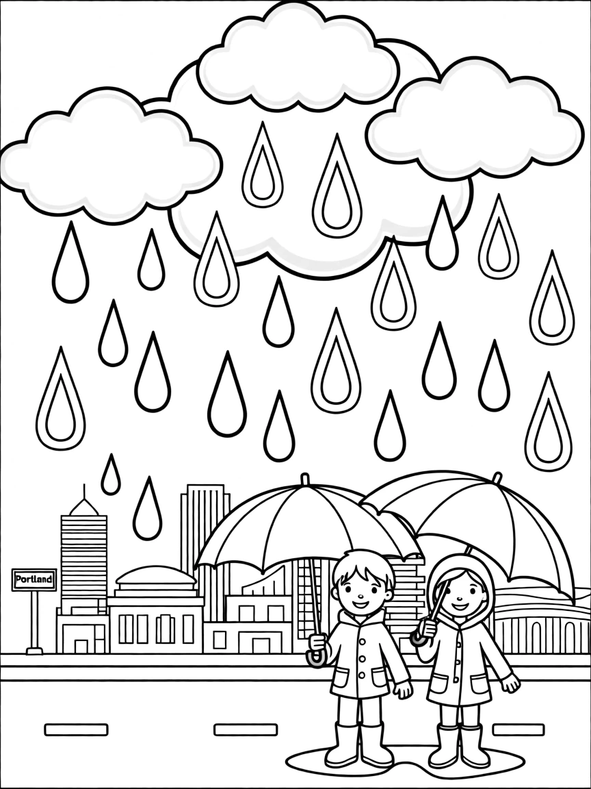 (Oregon) Rain clouds and raindrops in Portland