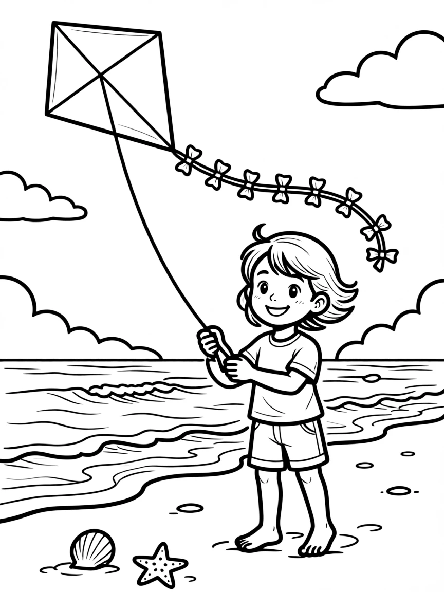 (Oregon) A child flying a kite at the coast