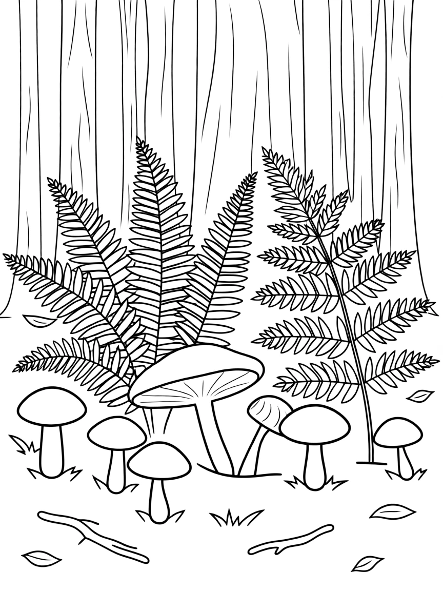 (Oregon) Ferns and mushrooms in a forest