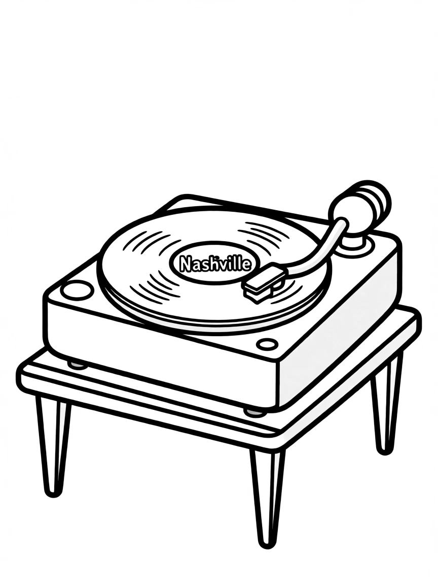 (Tennessee) A record player with vinyl labeled "Nashville"