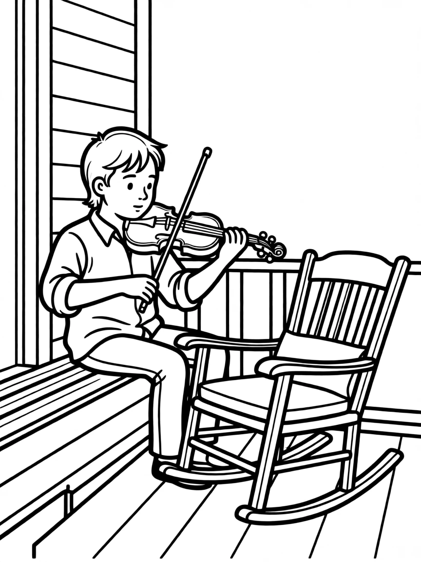(Tennessee) A fiddler playing on a porch