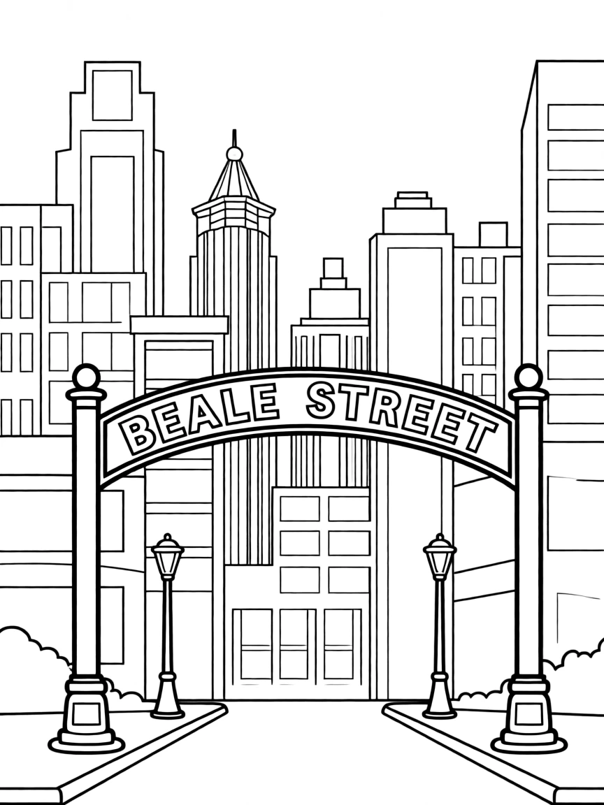 (Tennessee) Memphis skyline with Beale Street sign