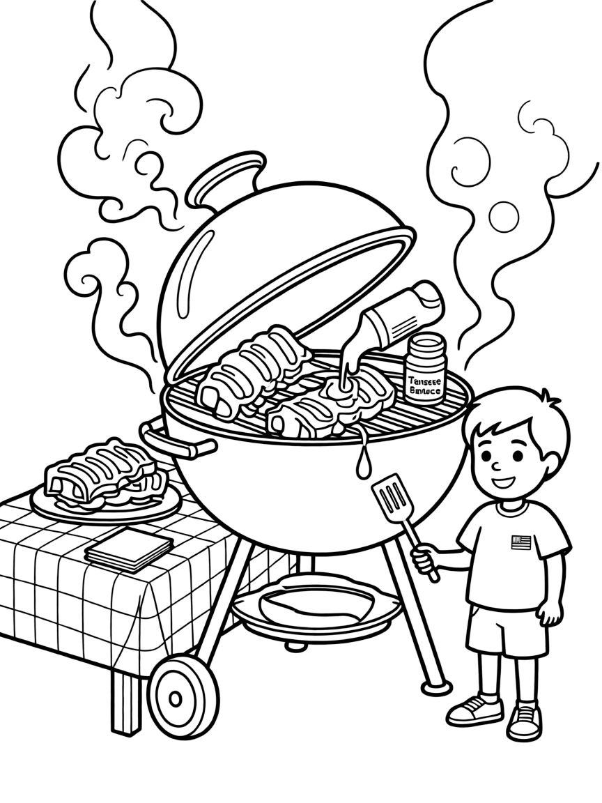 (Tennessee) A barbecue grill with ribs and sauce