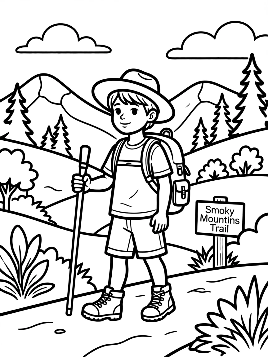 (Tennessee) A child hiking in the Smoky Mountains