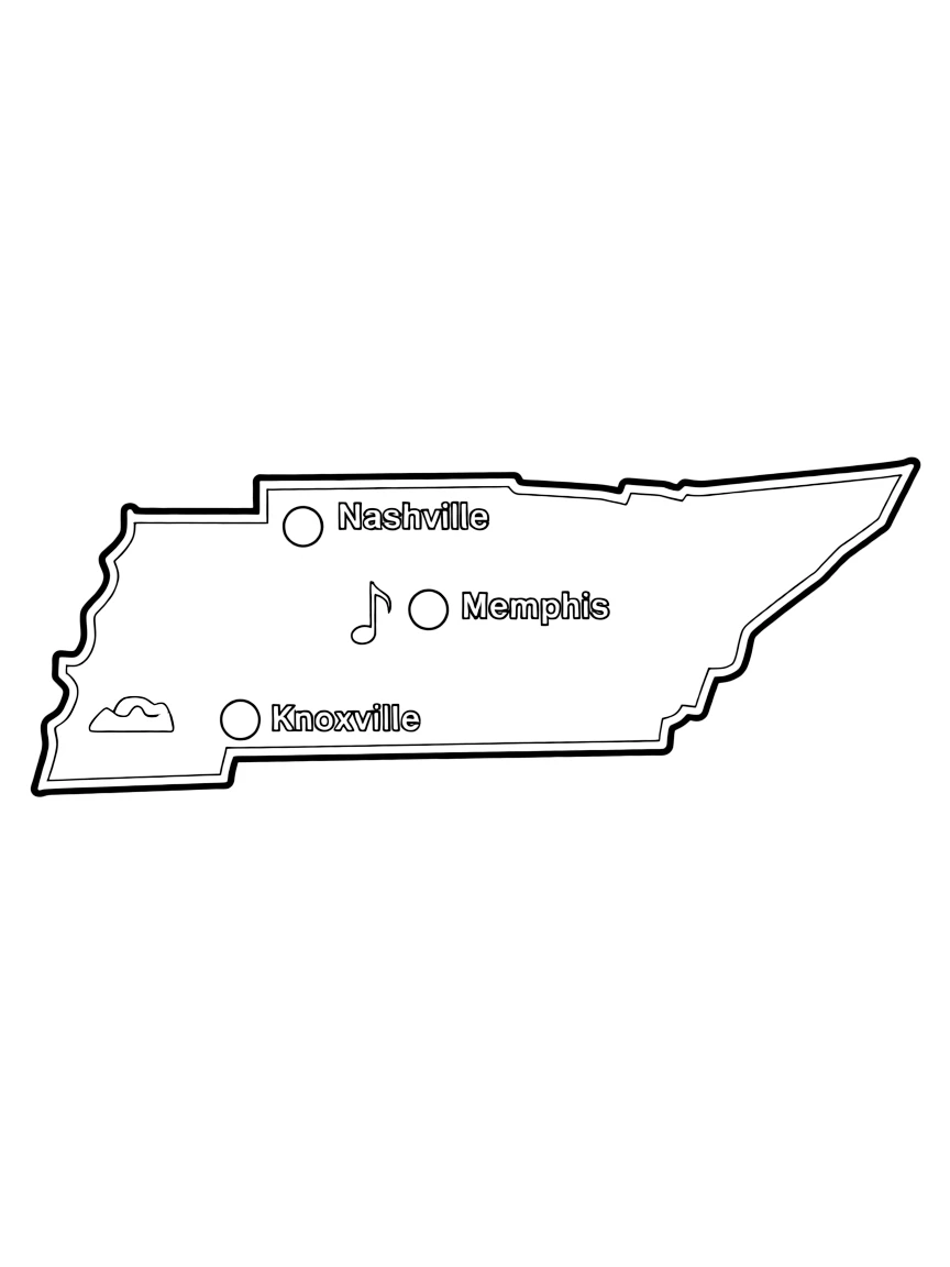 (Tennessee) A map showing Nashville, Memphis, and Knoxville
