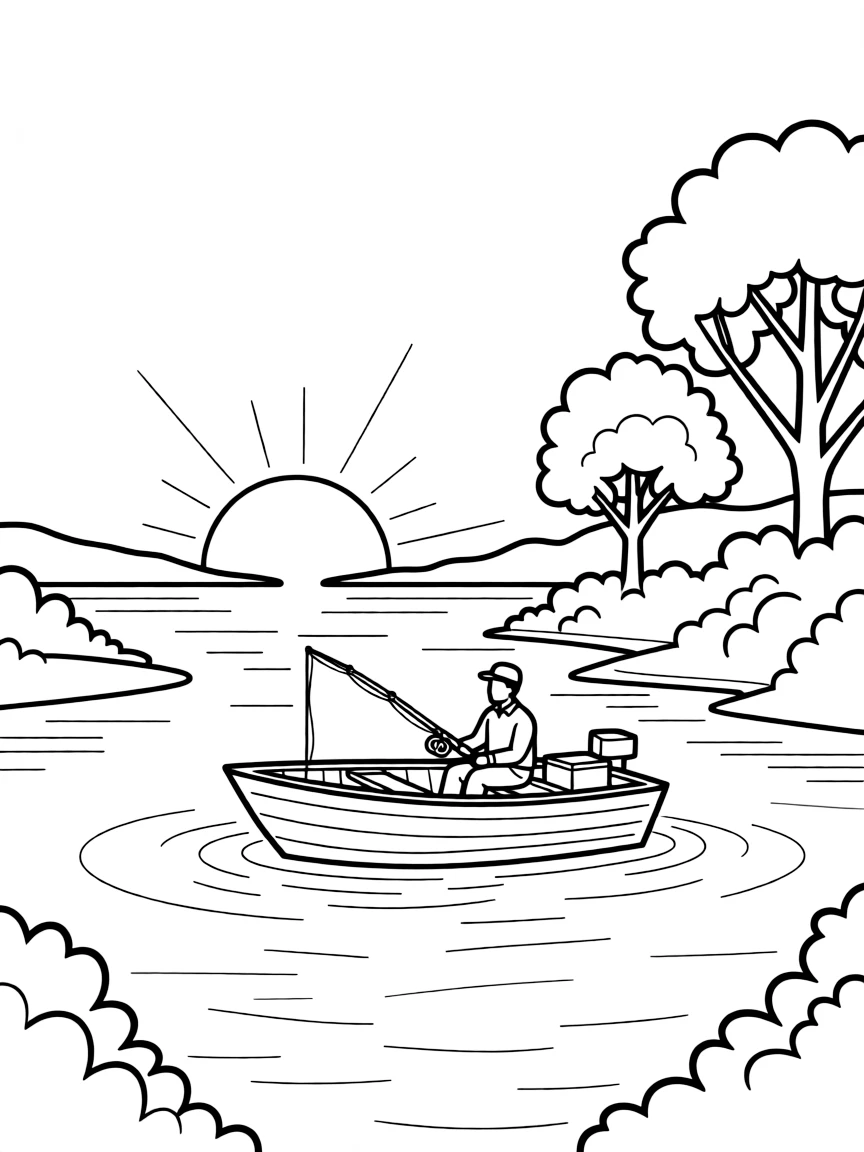 (Tennessee) A peaceful lake with fishing boat (Tennessee River)