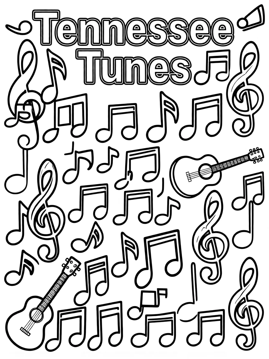 (Tennessee) A music note collage with “Tennessee Tunes” title