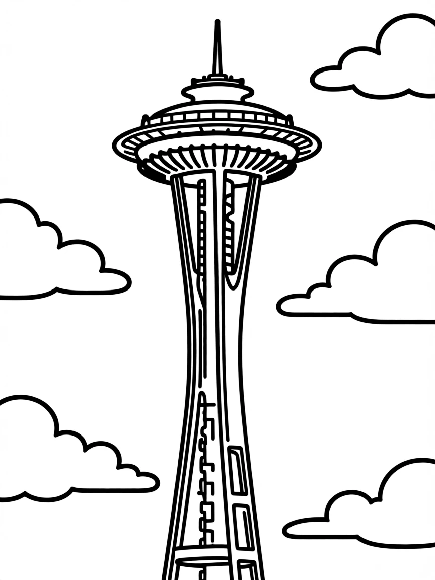(Washington) Seattle Space Needle with clouds and sky