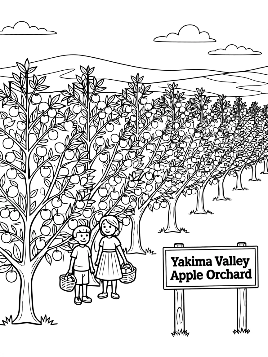 (Washington) An apple orchard in Yakima Valley