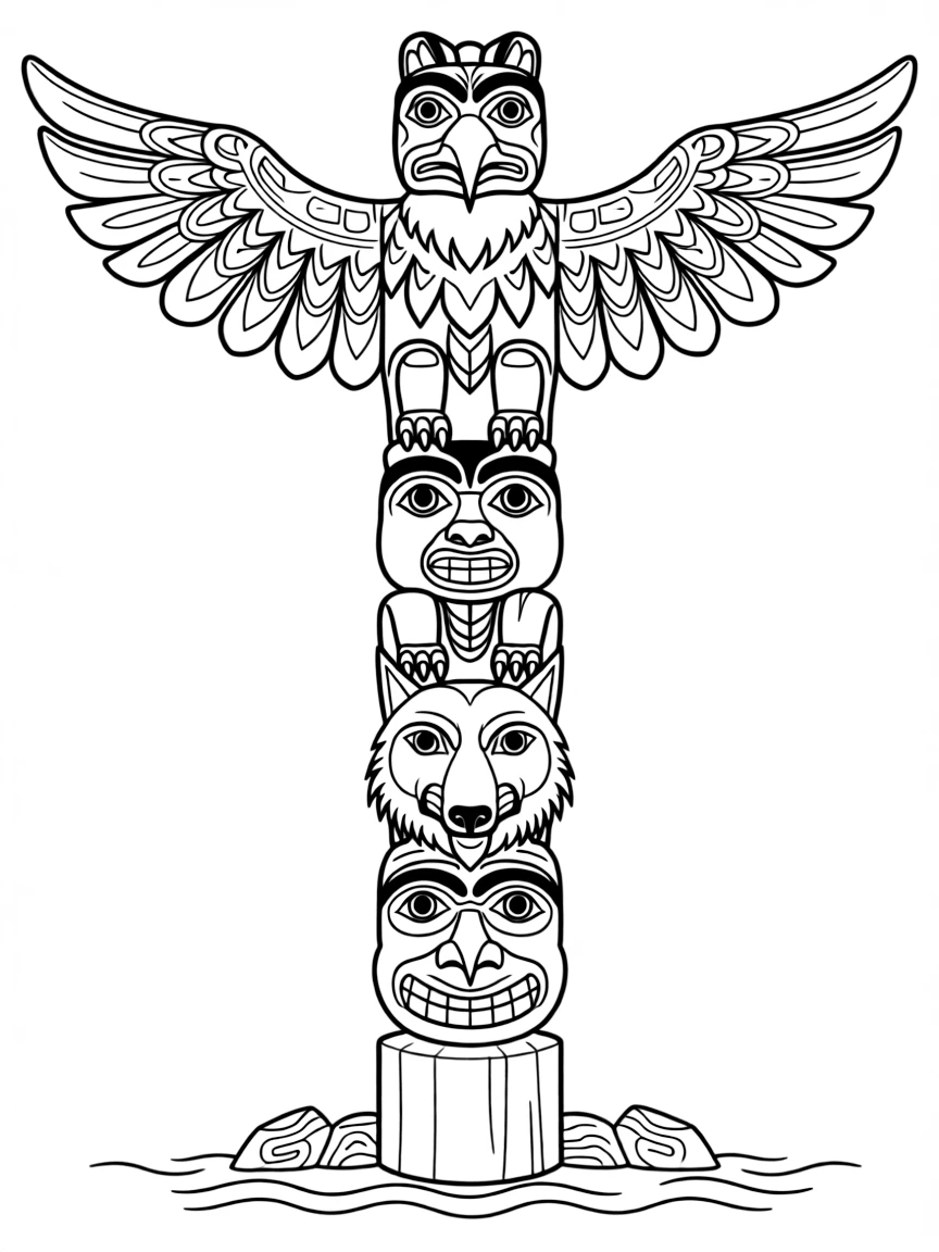 (Washington) A totem pole from Pacific Northwest tribes