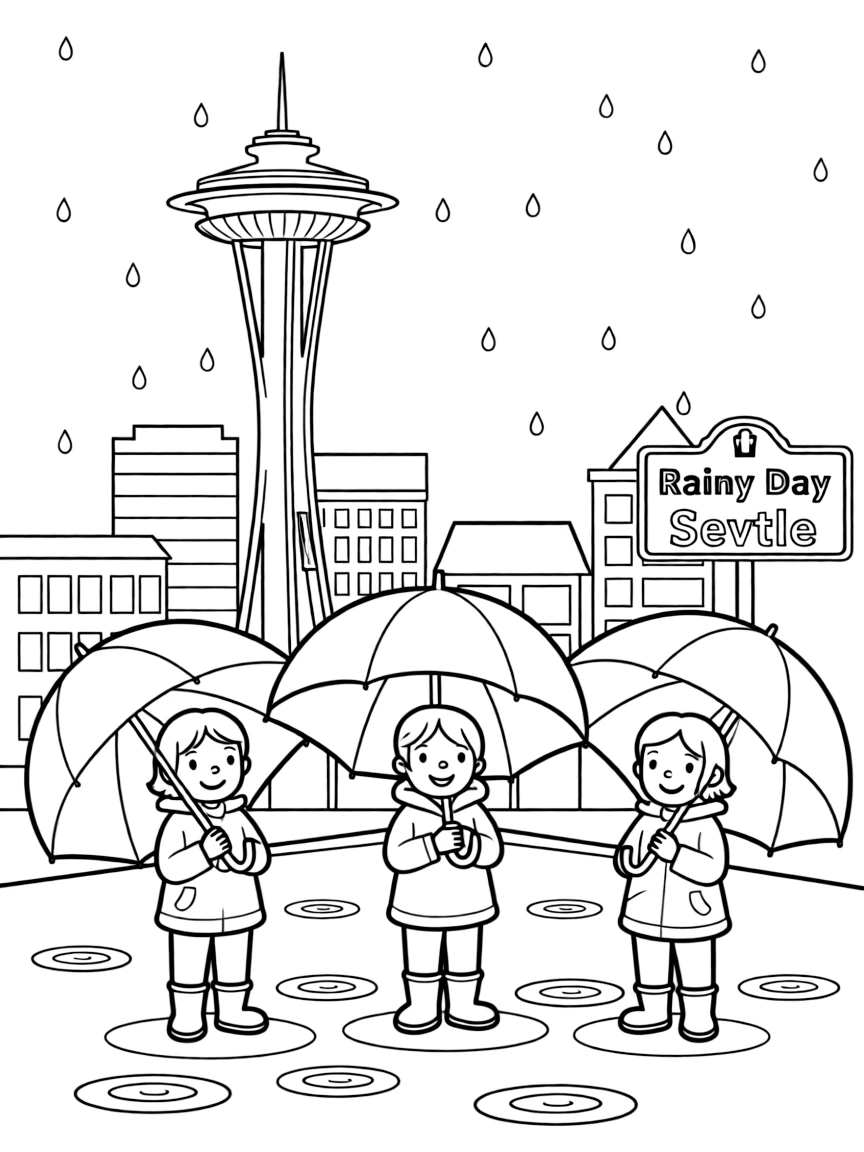 (Washington) A rainy day with umbrellas in Seattle
