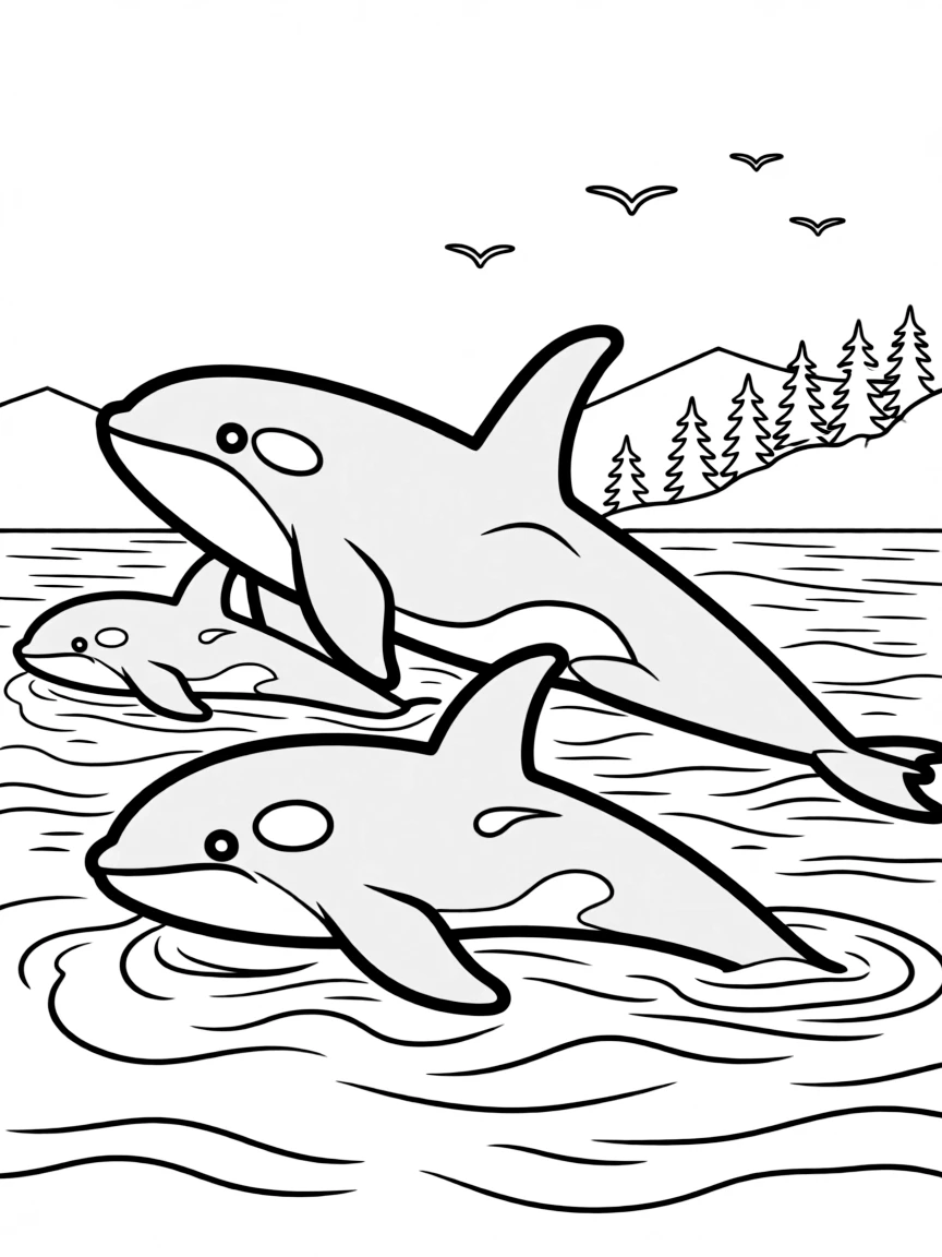 (Washington) An orca pod swimming in the ocean
