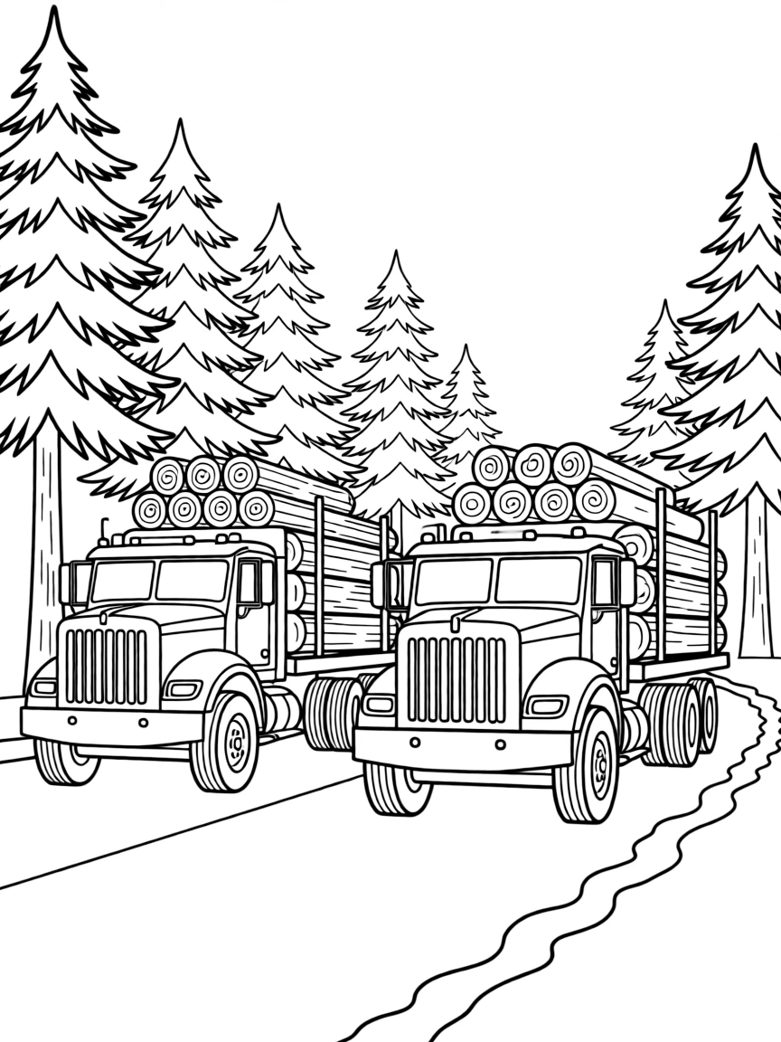 (Washington) Logging trucks and pine trees