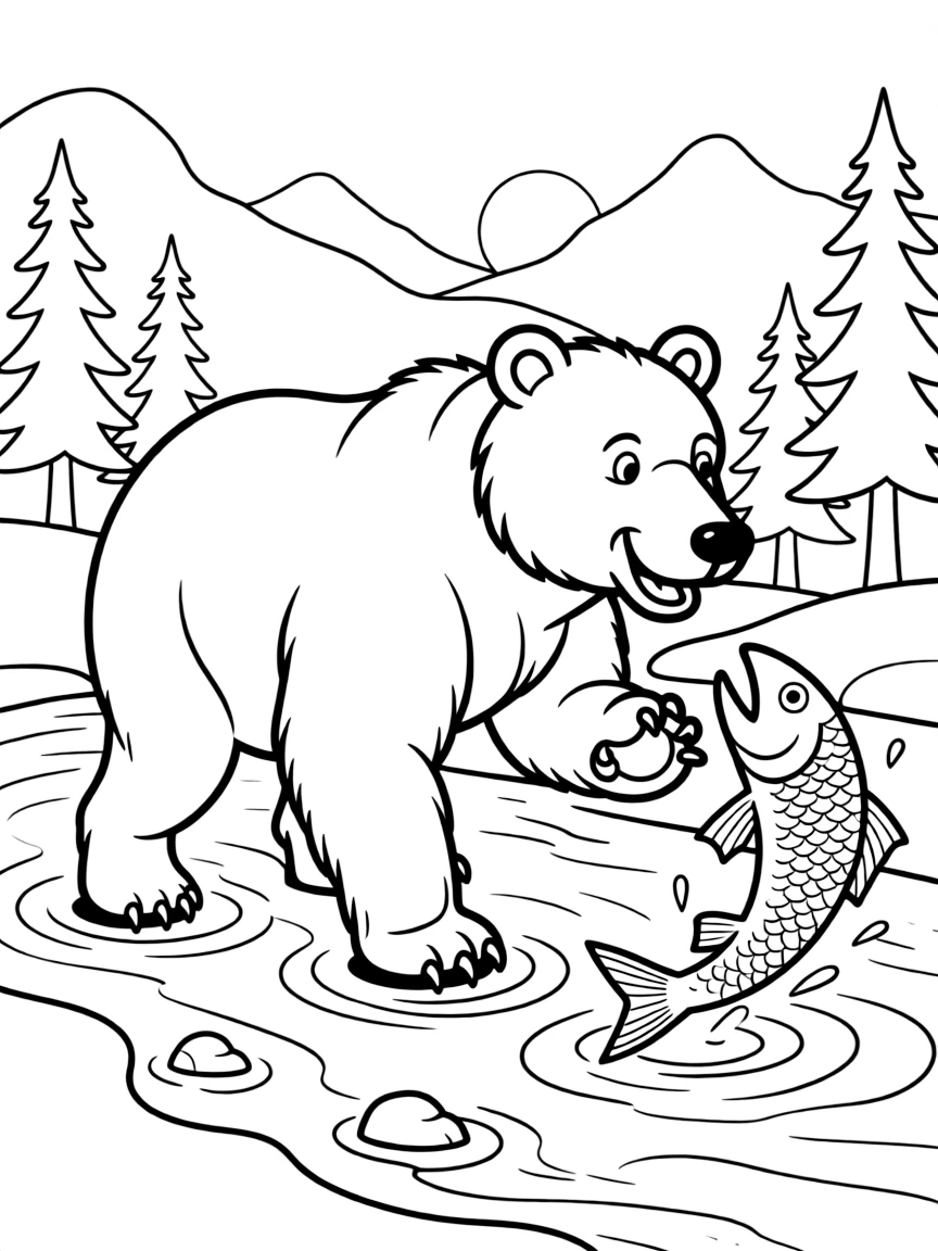 (Washington) A grizzly bear catching salmon