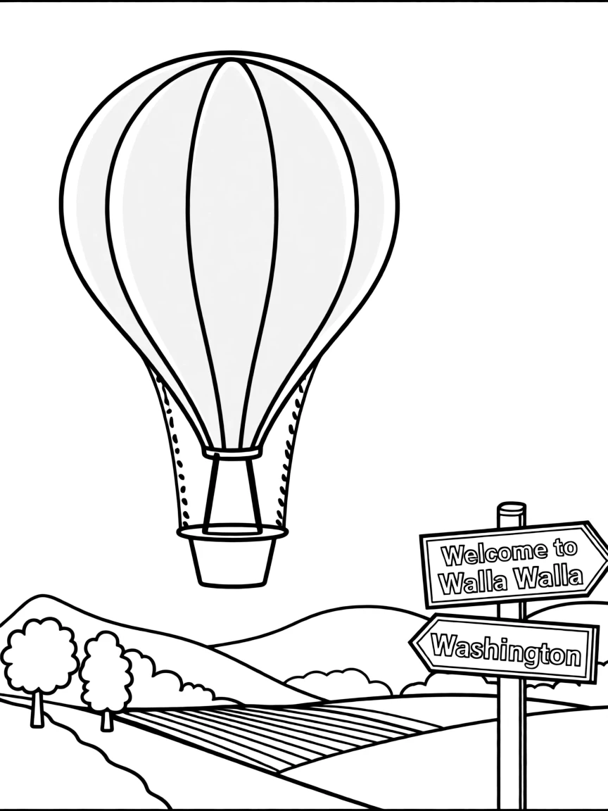 (Washington) A colorful hot air balloon over Walla Walla