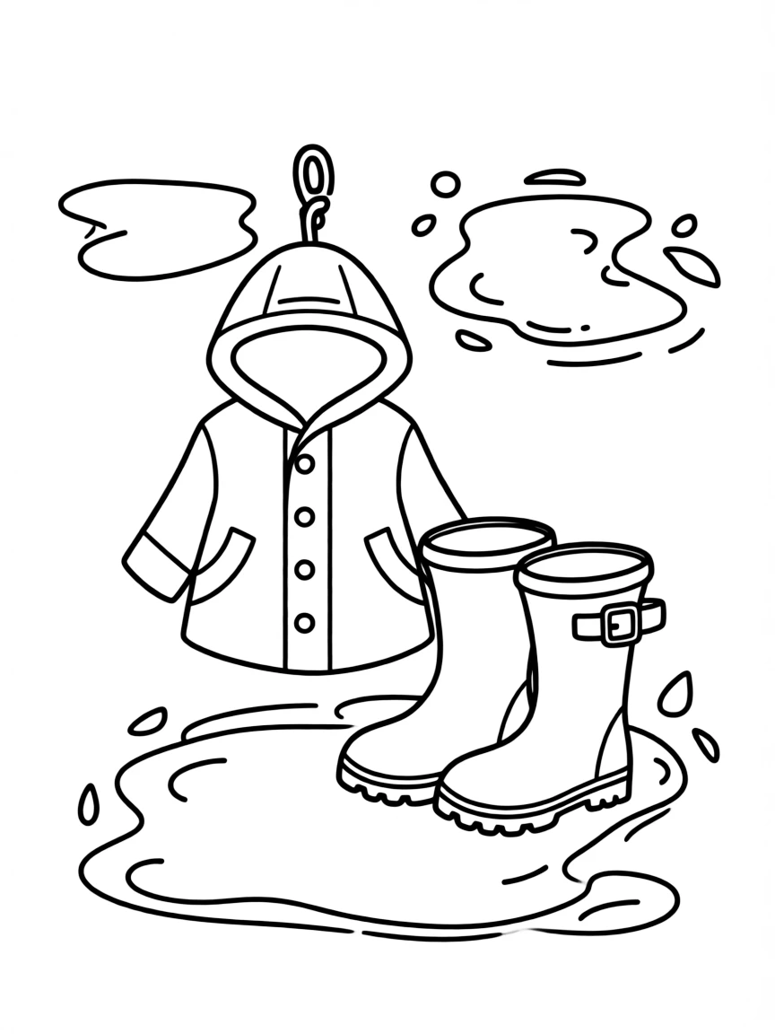 (Washington) A raincoat and boots next to puddles