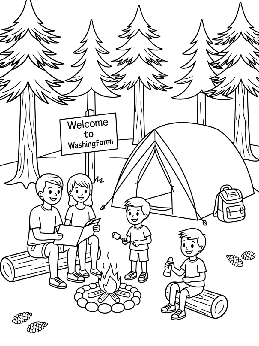 (Washington) A family camping in the forest