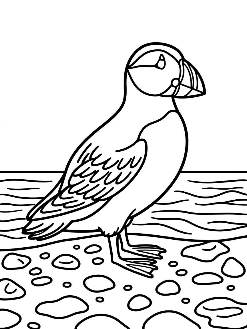 (Washington) A puffin or seabird on a rocky shore