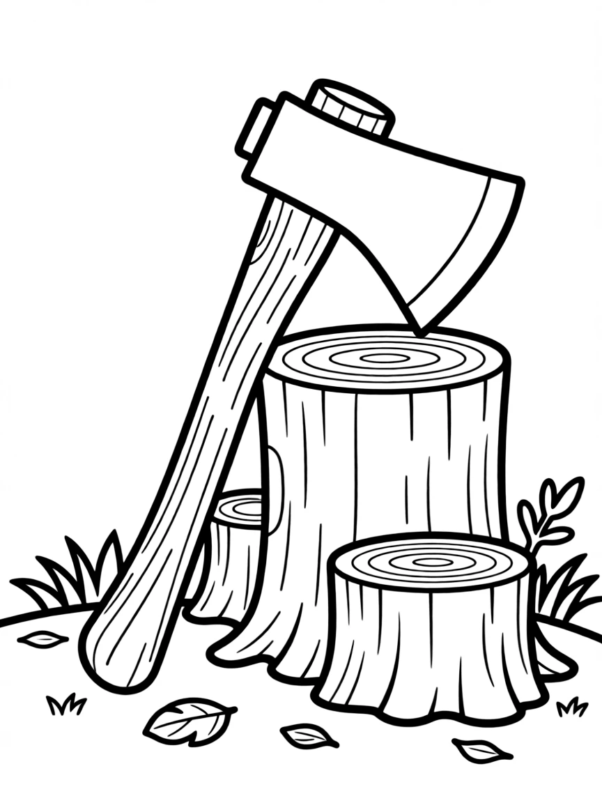 (Washington) A logging axe and tree stumps (kid-friendly)