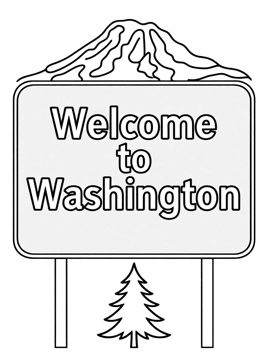 (Washington) A “Welcome to Washington” road sign