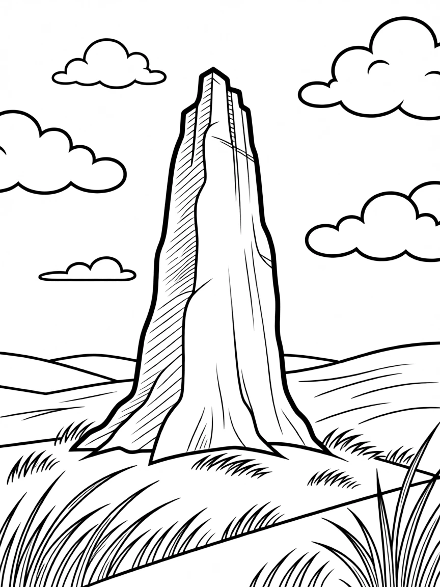 (Nebraska) Chimney Rock with clouds and prairie grass