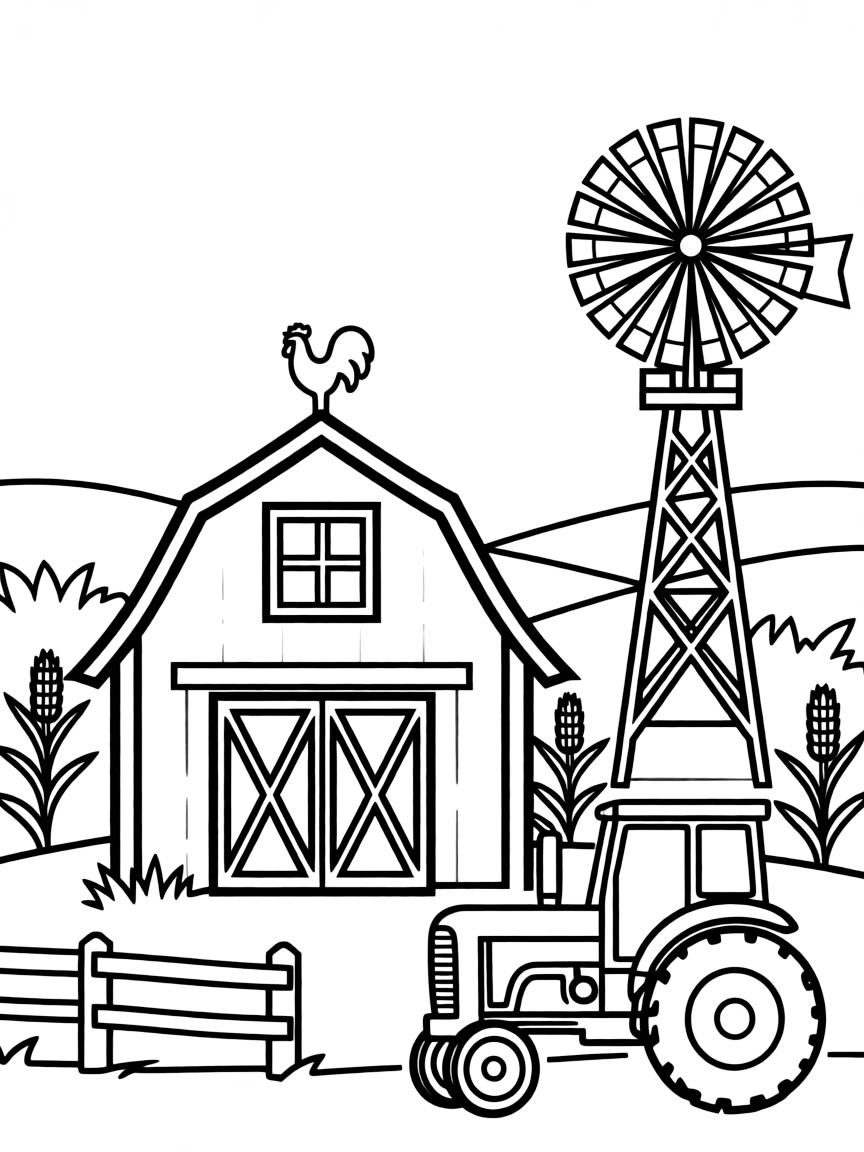 (Nebraska) A red barn and windmill in the Nebraska countryside