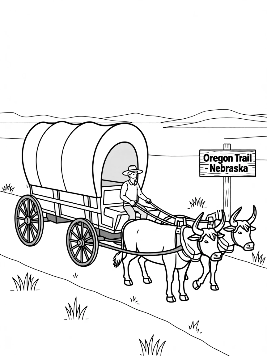 (Nebraska) A covered wagon on the Oregon Trail in Nebraska