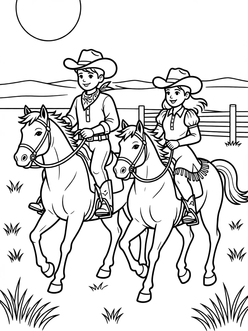 (Nebraska) A cowboy and cowgirl riding horses in Nebraska